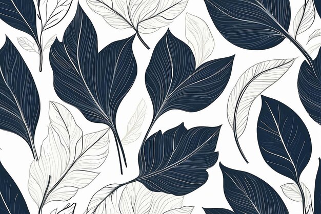 Photo luxury floral pattern with hand drawn leaves elegant astract background in minimalistic linear style trendy line art design element vector illustration