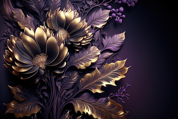 Luxury flowers on a black background Abstract floral design for prints postcards or wallpaper