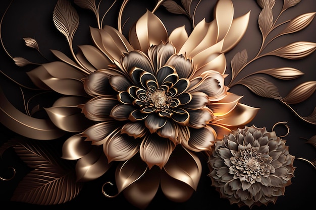 Luxury flowers on a black background Abstract floral design for prints postcards or wallpaper