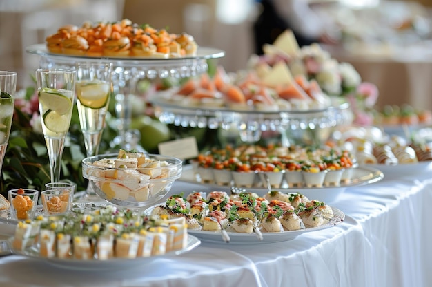 Luxury food and drinks on wedding table