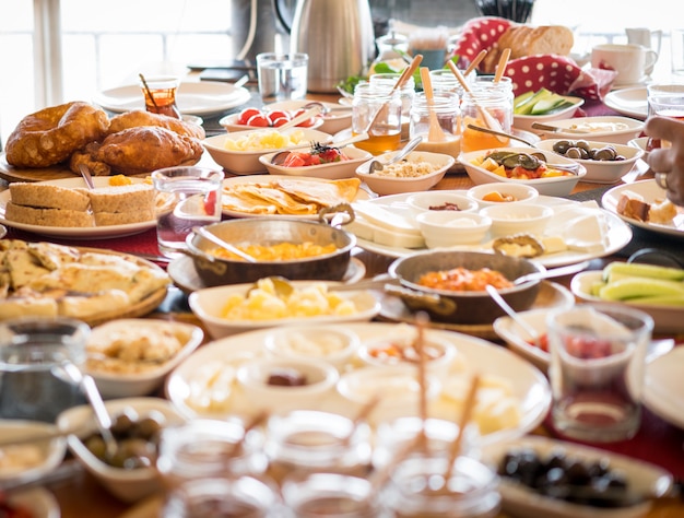 Luxury food wedding table in hotel or restaurant