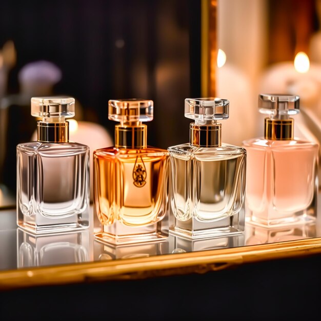 プレゼンテーションイベントでの香水の香りの高級フレグランスボトルオーダーメイドの香水と美容製品の販売後処理生成AI