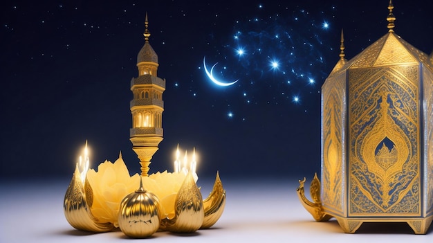 Luxury Free photo Ramadan Kareem Eid Mubarak with mosque and holy Quran ai generative