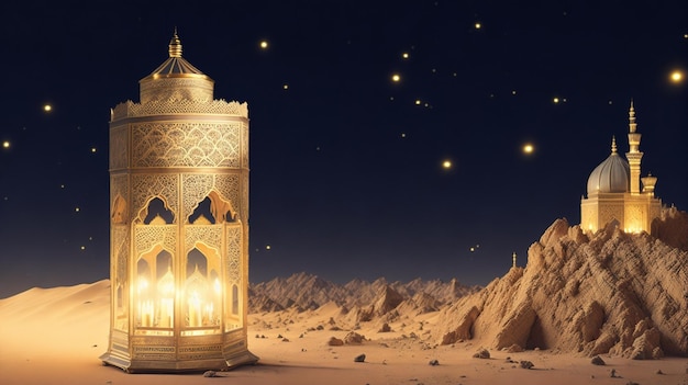 Роскошь Бесплатное фото Рамадан Карим Ид Мубарак с мечетью и священным Кораном ai генеративный