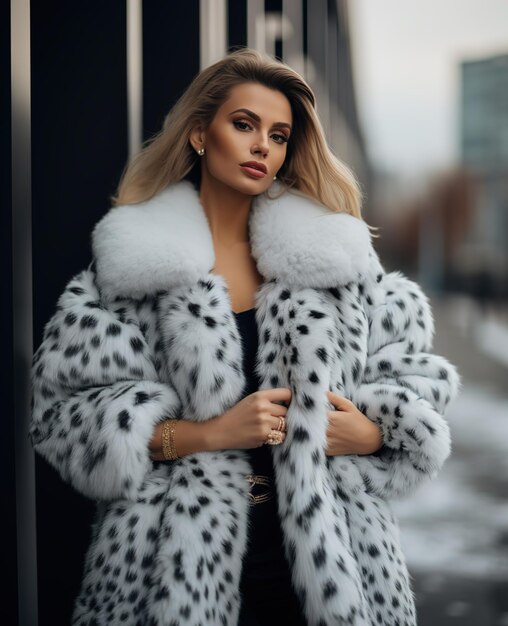 Photo luxury fur coat with model in luxurious style pose