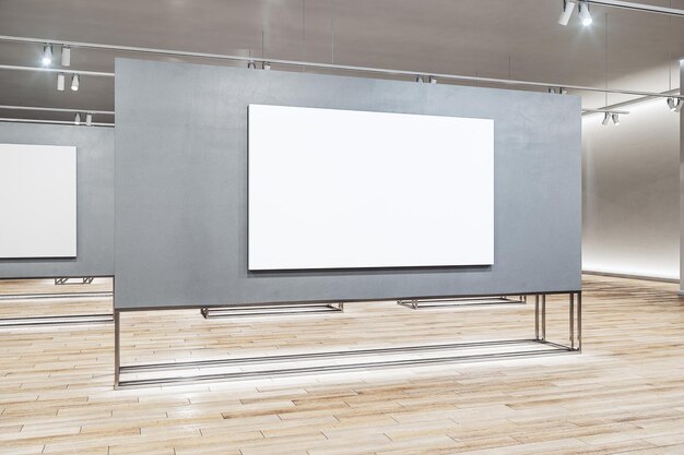 luxury gallery interior and exhibition stand with blank poster