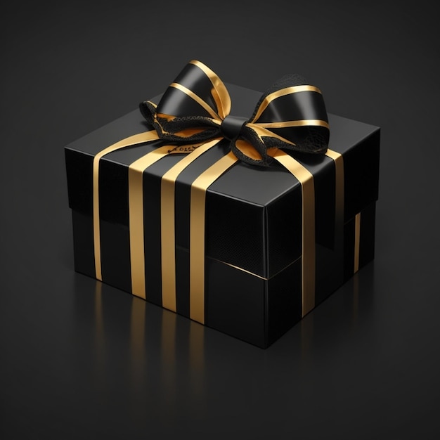 Photo luxury gift box black background gold ribbon