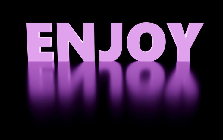 Photo luxury glowing inscription enjoy on grey podium soft light smooth background 3d render illustration