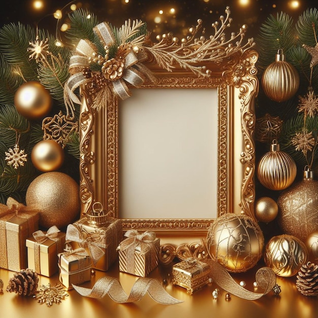 豪華な金色のクリスマスフレームと装飾