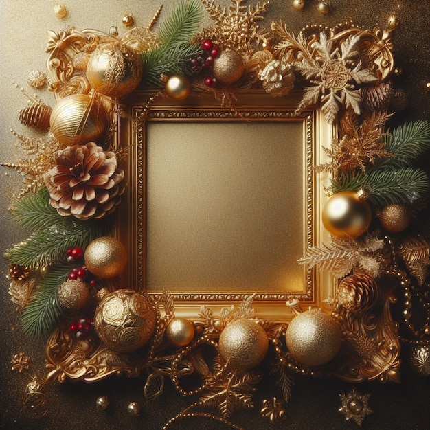 Luxury gold christmas frame with decoration