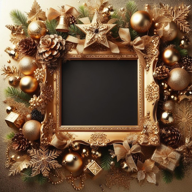 Luxury gold christmas frame with decoration