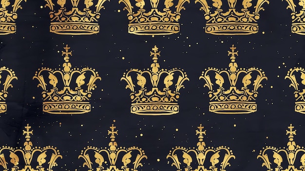 Foto corone d'oro di lusso a disegno senza cuciture su sfondo nero corone reali d'oro con elementi di croce e fiori