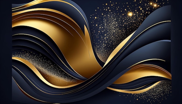 Luxury gold and dark blue background with shiny shape Generative AI