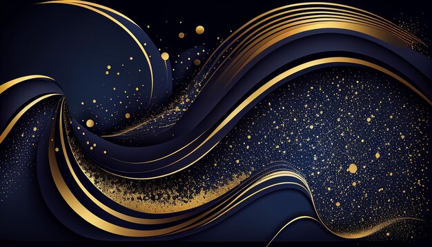 Luxury gold and dark blue background with shiny shape Generative AI