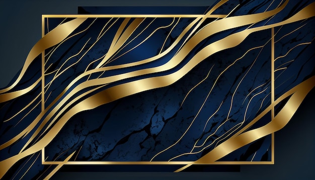Luxury gold and dark blue background with shiny shape Generative AI