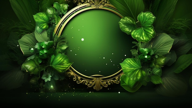 Luxury gold frame decorated with green plants