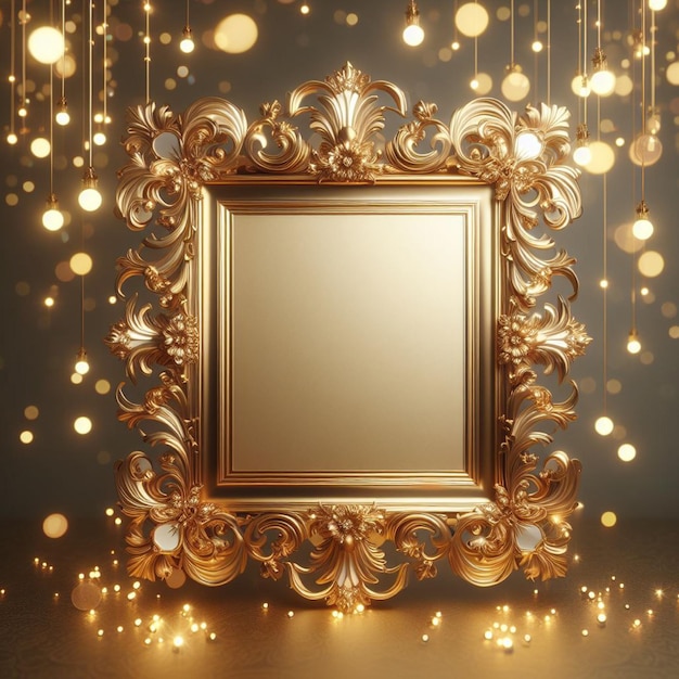 Photo luxury gold frame with bokeh lights