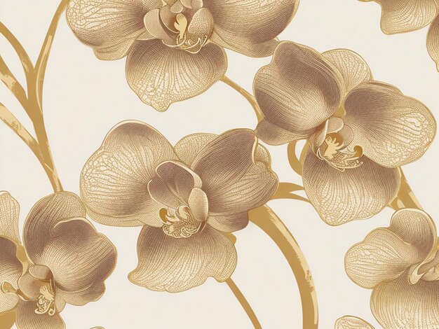 Luxury Gold orchid background vector Golden orchid line arts design for wallpaper wall arts