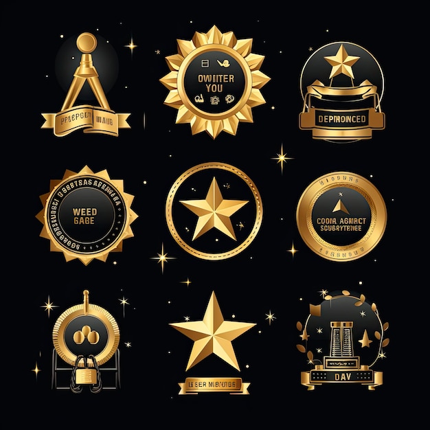 Photo luxury gold premium quality badges and labels collection vector illustration