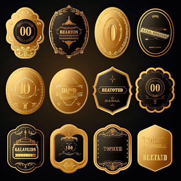 Photo luxury gold premium quality badges and labels collection vector illustration