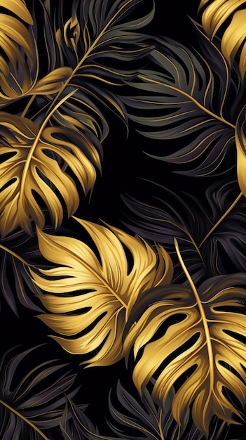 豪華な黄金の熱帯葉の壁紙