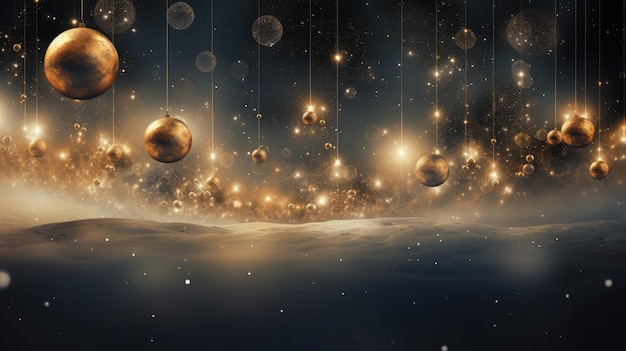 Luxury golden Christmas balls on celestial nebula background Generative AI design