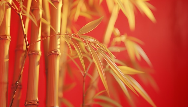 Photo luxury golden elegant bamboo on red background