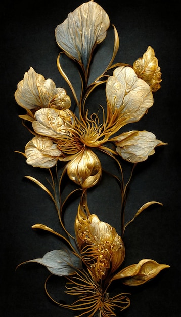 Luxury golden flower decorative background Beautiful precious metal floral art 3D illustration