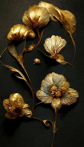 Luxury golden flower decorative background Beautiful precious metal floral art