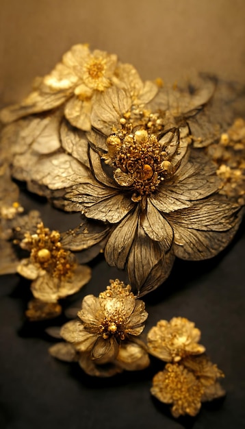 豪華な黄金の花の装飾的な背景 美しい貴金属の花の芸術