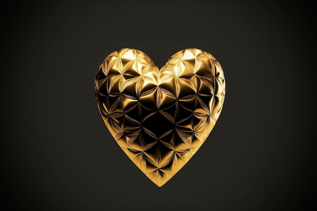 Photo luxury golden glossy glance metallic heart with floral and geometric ornament on black background