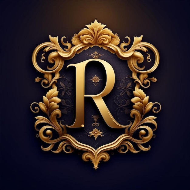 Фото Роскошная золотая буква r в винтажном стиле на темном фоне