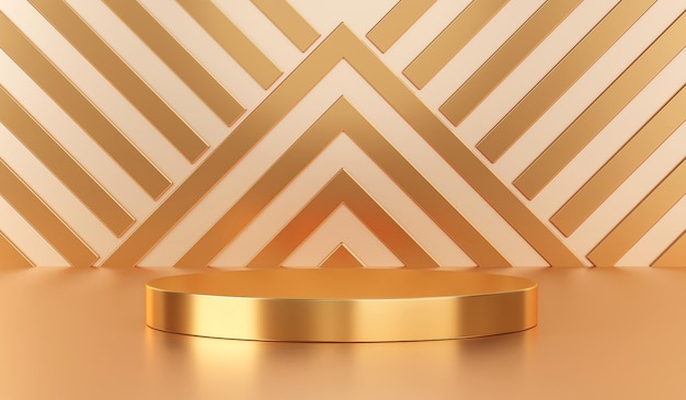 Luxury golden podium stage 3d background with abstract gold elegant ancient presentation product display stand or empty decoration platform pedestal scene and blank premium backdrop shiny showcase