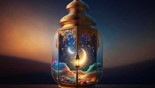 luxury golden ramadan lantern islamic background ai generated