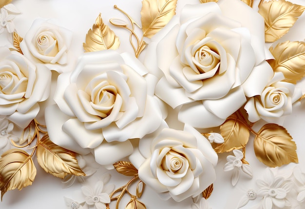 Роскошные золотые розы и белый фон в стиле