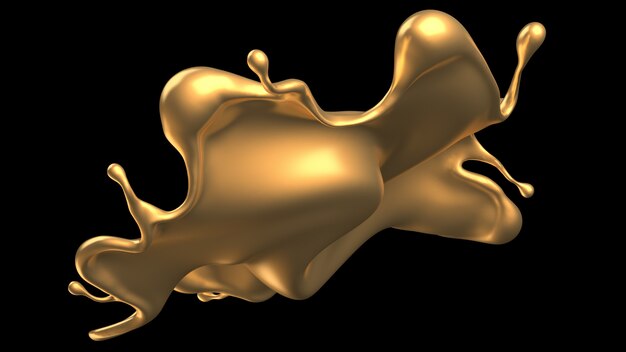 Luxury golden splash of liquid. 3d rendering.