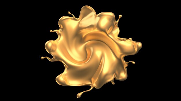 luxury golden splash of liquid. 3d rendering.
