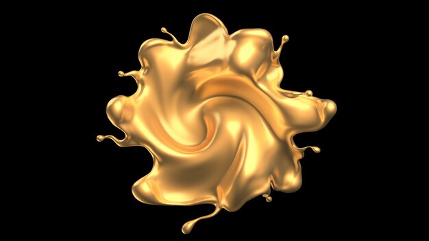 Luxury golden splash of liquid. 3d rendering.