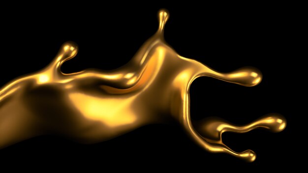 Luxury golden splash of liquid. 3d rendering.