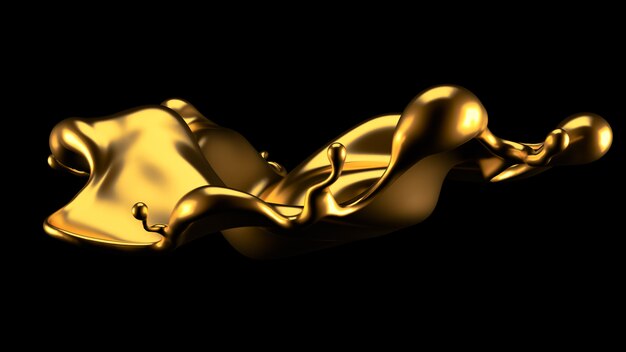 Luxury golden splash of liquid. 3d rendering.