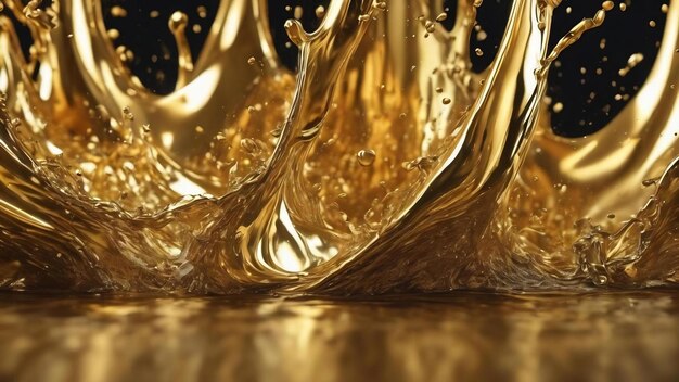 Luxury golden splash of liquid 3d rendering