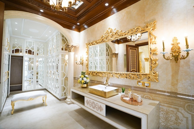 Luxury Golden and White Washroom Premium Photo