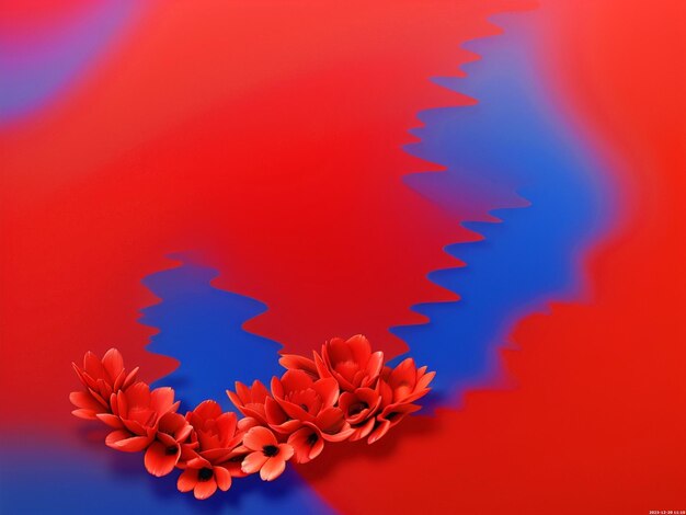 luxury gradient 3D Animation Style Abstract red and blue flora