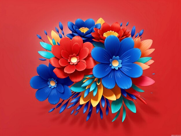 luxury gradient 3D Animation Style Abstract red and blue flora