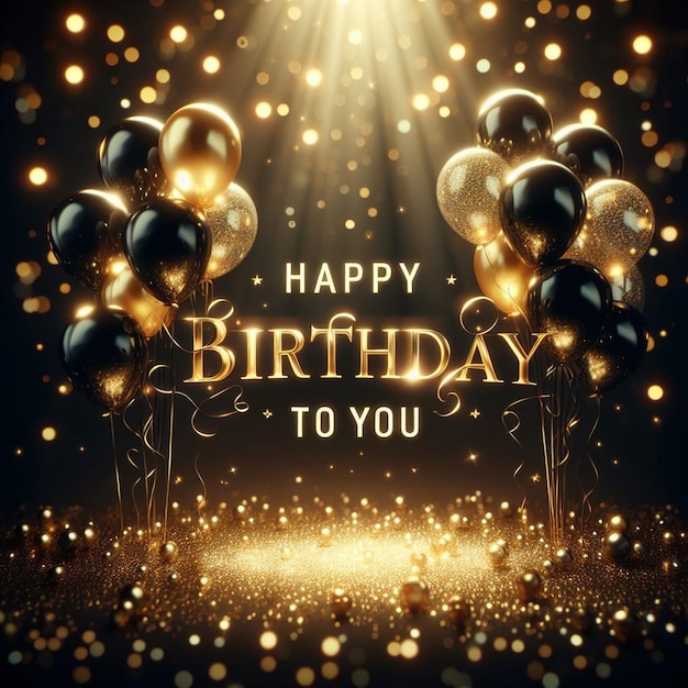 Luxury Happy Birthday Greeting Card Birthday card with black and golden balloons