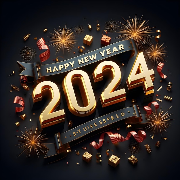 luxury happy new year 2024 3d text effect