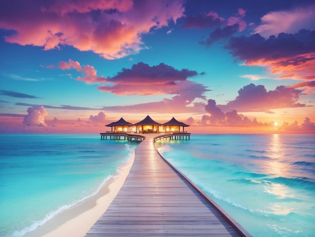 Роскошный приют захватывающая панорама на закат на Мальдивах роскошный курорт