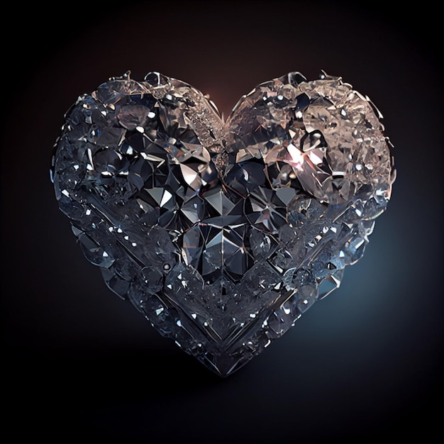 Luxury heart made of white diamonds love valentine background 3d render