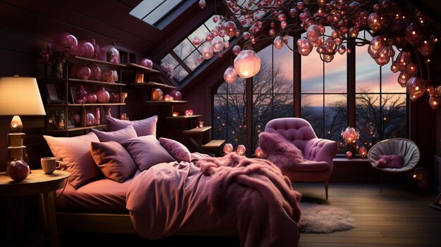 Photo a luxury hearth themed valentines bedroom