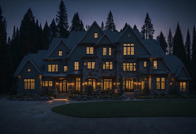 Luxury Home Exterior at Twilight